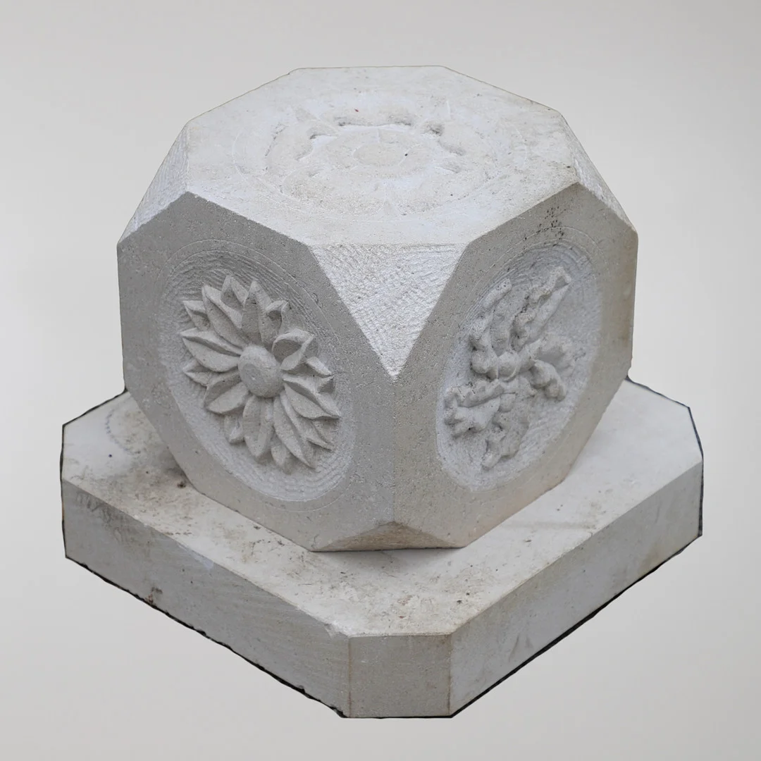 A CARVED LIMESTONE SIX SIDED BLOCK. — Garden — Lawrences Auctioneers