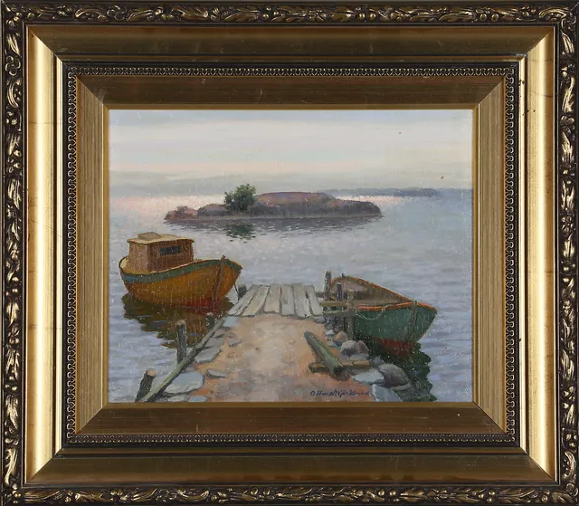 ODDMAR BJÖRKLUND. "Guldglitter Stockholms skärgård", olja på duk, signerad.