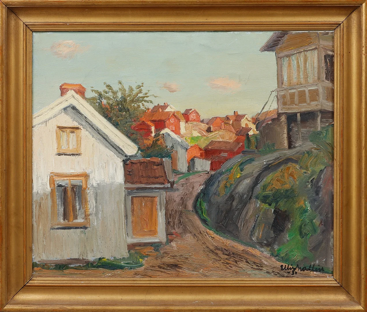 ELLIS WALLIN. "Motiv från Grundsund", olja på duk, signerad och daterad. — Paintings — Göteborgs Auktionsverk