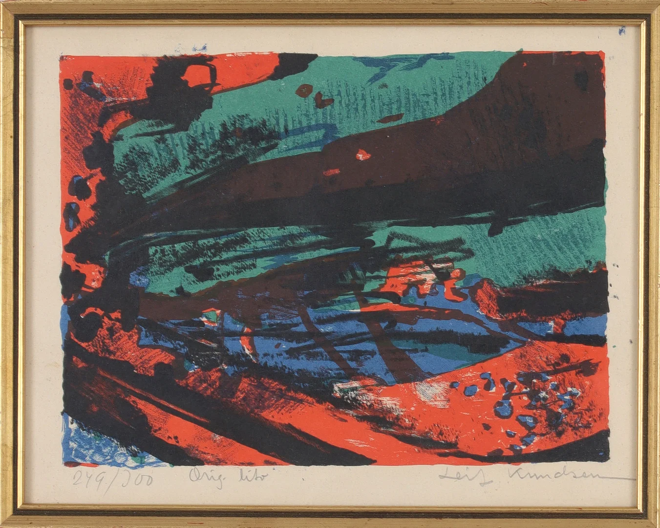 LEIF KNUDSEN. Komposition, litografi, signerad och numrerad 249/300. — Engravings & Prints — Stadsauktion Sundsvall