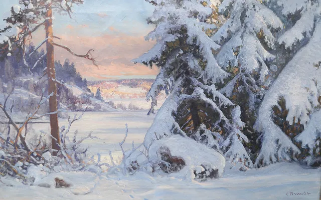 CARL BRANDT. Olja på duk, vintermotiv, signerad.