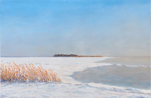 LARS ÅLUND. Vintermotiv, Mönsterås. Gouache, signerad.