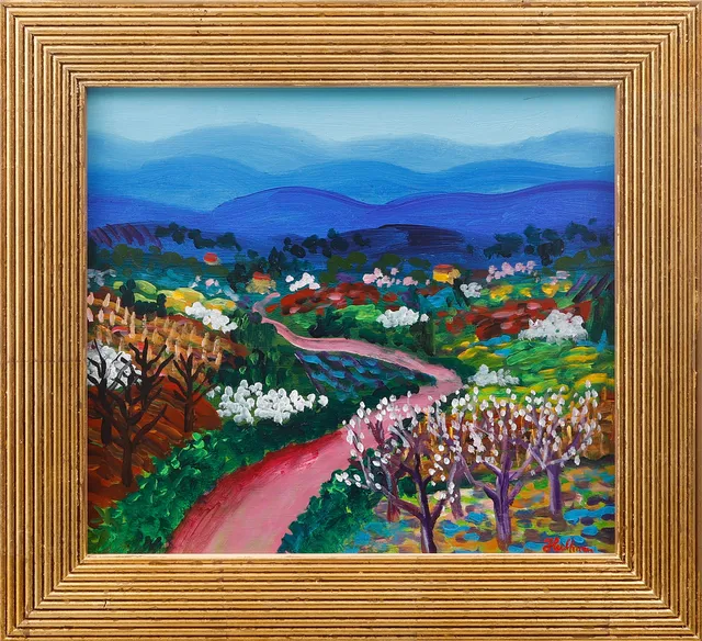 ANDERS HULTMAN. "Körsbärsträd Toscana". Olja på pannå, signerad.