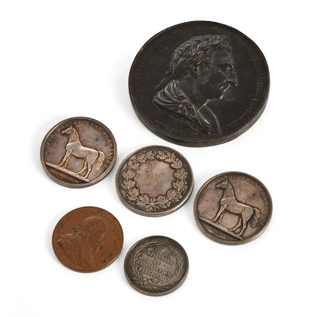 MEDALJER 6 st, Karl den XIV Johan, Gustav Adolf, Hästavelns främjande mm.