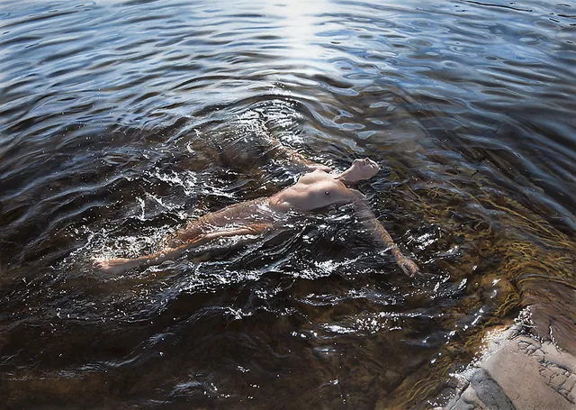 JOHANNES WESSMARK. Gicléetryck nr 1/25, "Swimming at the cliffs", signerad J Wessmark.