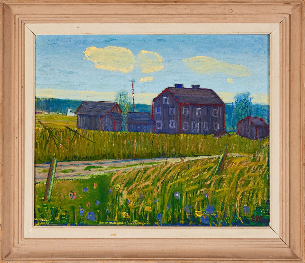 EVE ERIKSSON. Landskap med byggnader, olja på duk, signerad Eve. — Paintings — Stockholms Auktionsverk Magasin 5