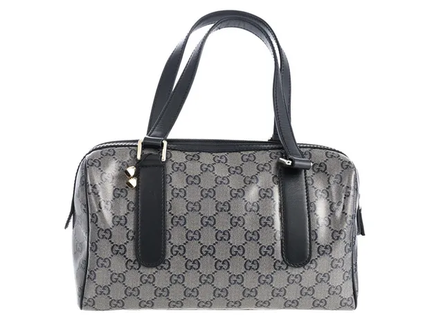 VÄSKA, GUCCI, Cloth Bag, svart, guld, GG monogram plast, svart läder, guldfärgade beslag, 29x16x10 cm, dustbag.