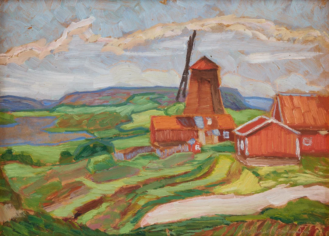 HELMER OSSLUND. Landskap med väderkvarn. — Paintings — Stockholms Auktionsverk Fine Art