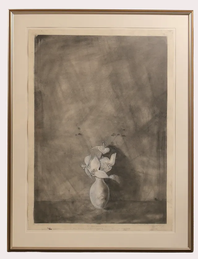 CURT FORS. Kolteckning "Des Fleurs en Plastique de Schulaz" Paris Juni 1983.