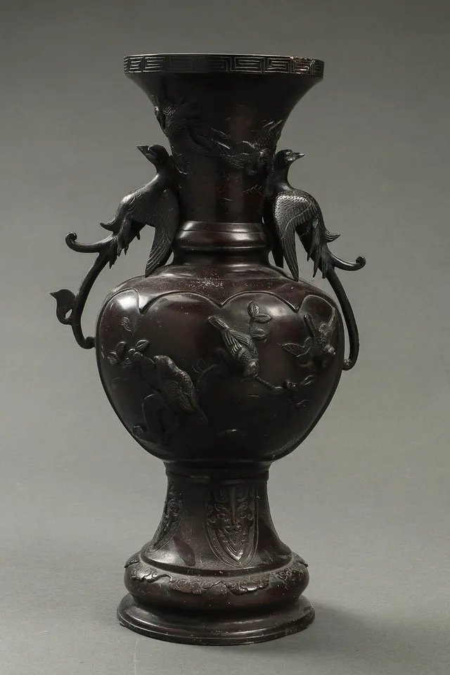 Japansk vase af bruneret bronze, 1900-tallet
