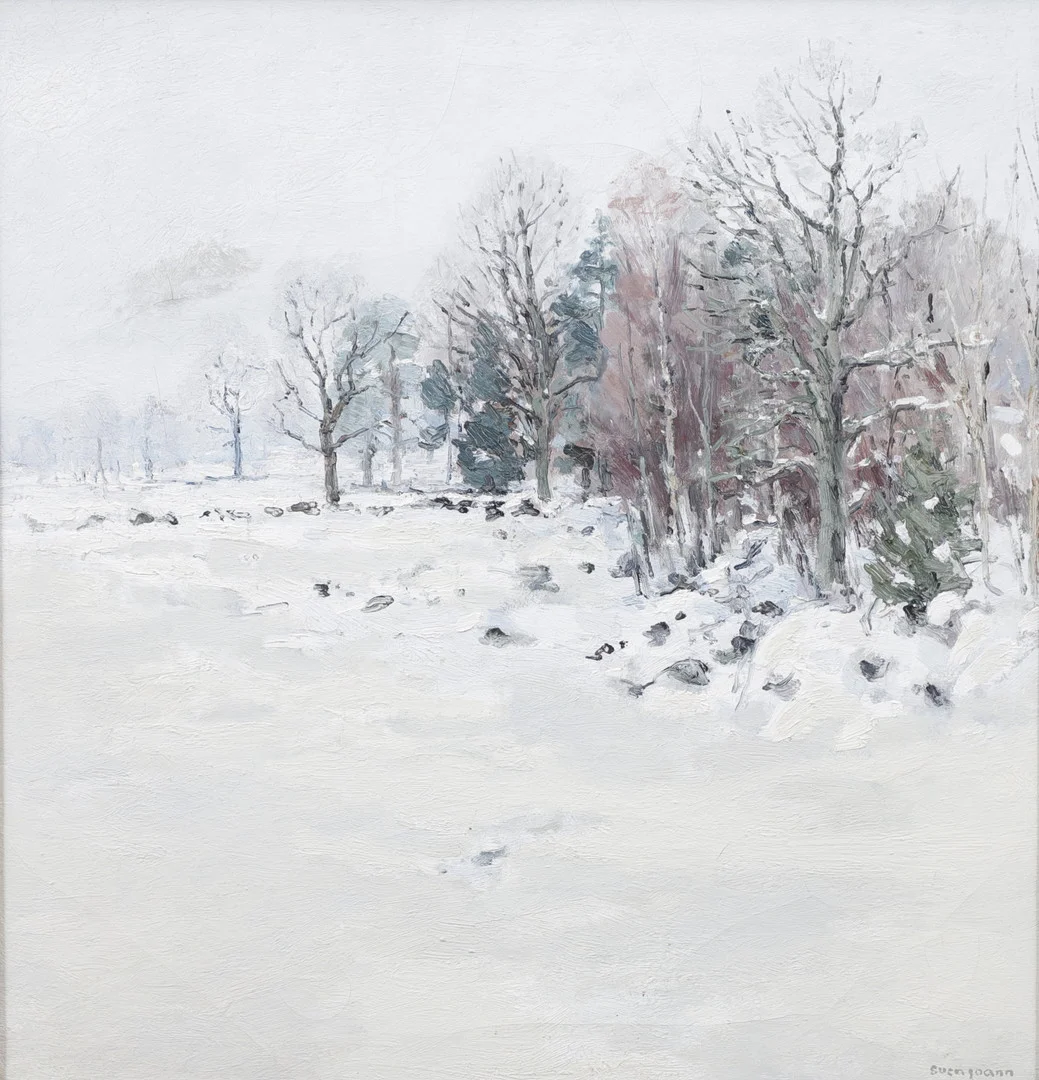 SVEN JOANN. "Skogsbryn, vinter", olja på duk, signerad och daterad a tergo 1960. — Paintings — Växjö Auktionskammare