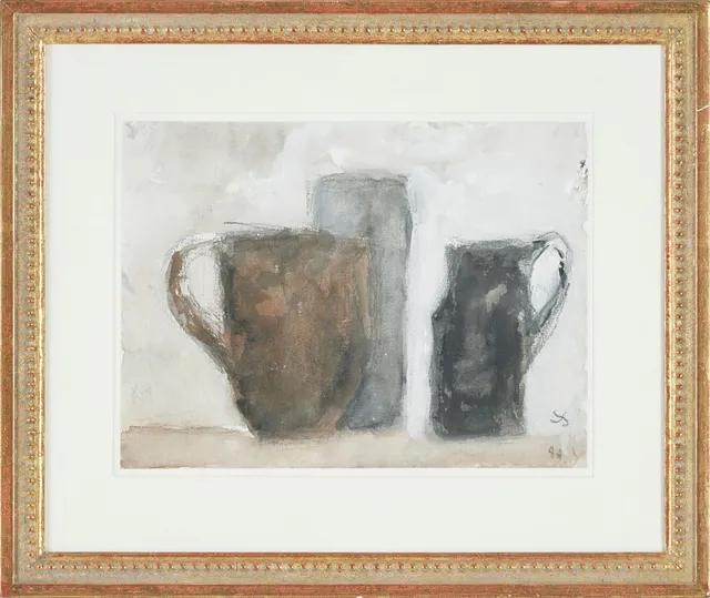 SIXTEN LUNDBOHM. "Bruna, grå och svarta krus", monogramsignerad och daterad -81, gouache.
