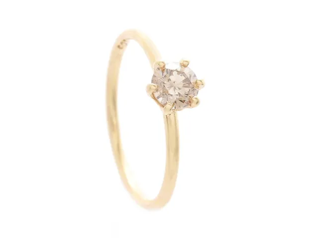 ENSTENSRING, 14K guld, 1 brun briljant, ca 0,30 ct, ca Light Brown/SI, stl ca 15 mm, vikt ca 1 g.