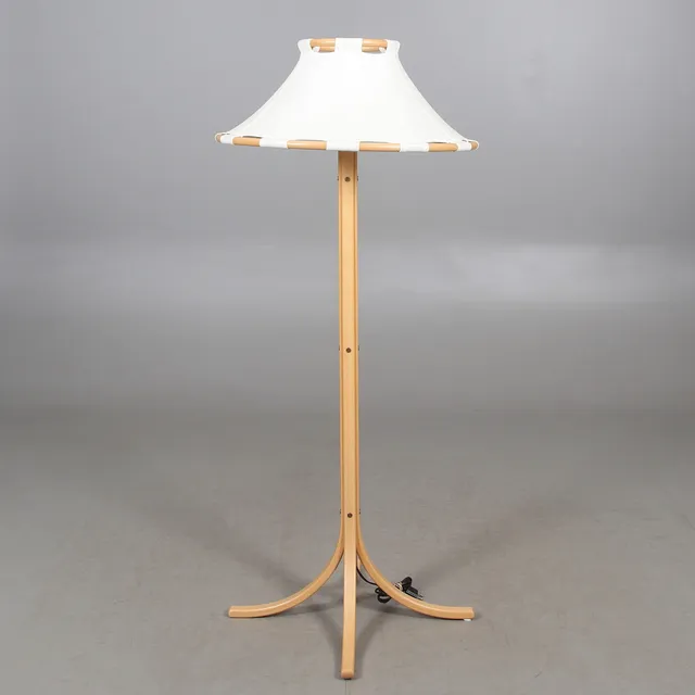 ANNA EHRNER. Golvlampa, bok och canvas, "Anna", typ 4012, Ateljé Lyktan, Åhus, 1970/80-tal.