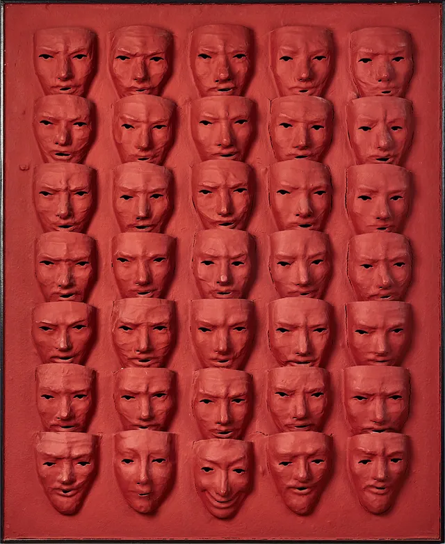ALBERT JOHANSSON (1926-1998). Deskriptiv Konformitet II 1965, bemålat assemblage, 110 x 90 cm.