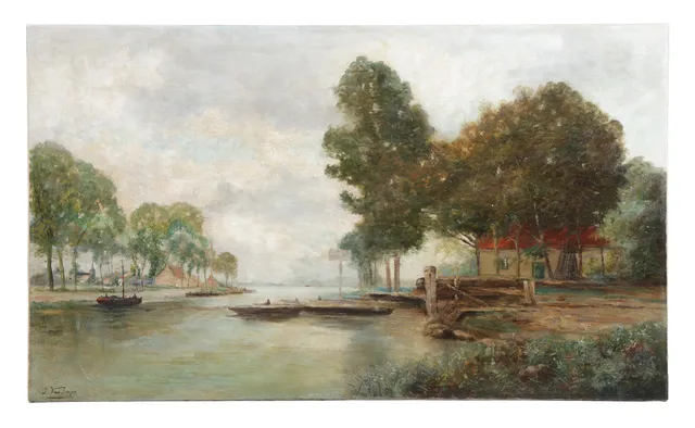 DUTCH SCHOOL 19TH CENTURY, BOATS ON A RIVER.