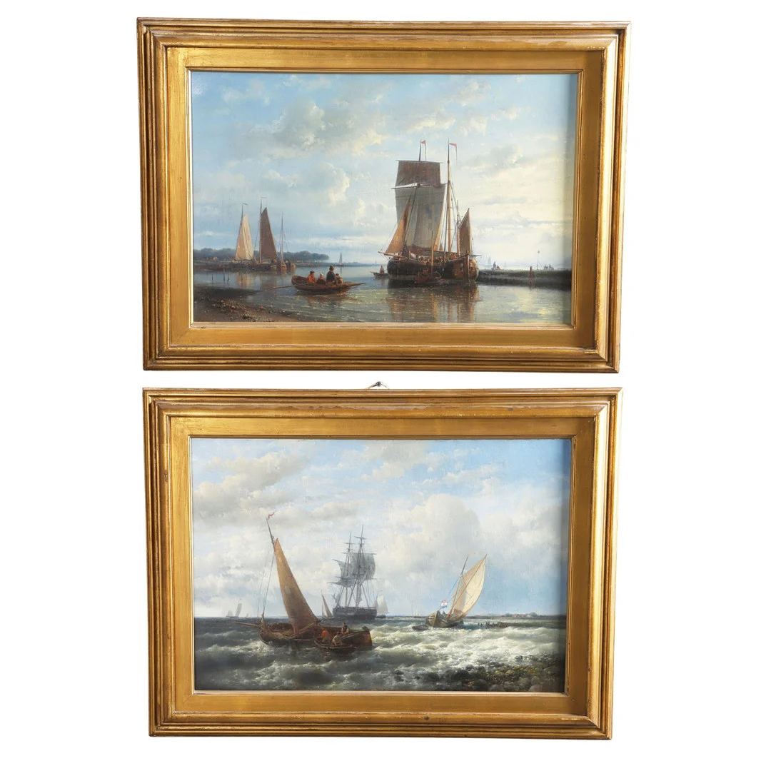ABRAHAM I HULK (1813-1897). DUTCH RIVER LANDSCAPE WITH FISHING BOATS AND FIGURES IN A CALM; SHIPPING IN A DUTCH ESTUARY IN A SWELL (A PAIR). — Paintings — Lawrences Auctioneers