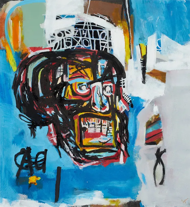 RICHARD RYAN (SVERIGE, FÖDD 1974). "Homage a Basquiat II", signerad Ryan, akryl, bläck och tusch, utförd maj 2021 som förlaga den grafiska upplagan med samma titel (99 ex).