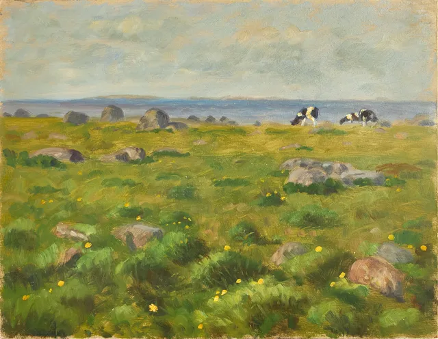 IVAN HUMBLA (SVERIGE, 1888–1962): Landskap med boskap, olja på pannå.