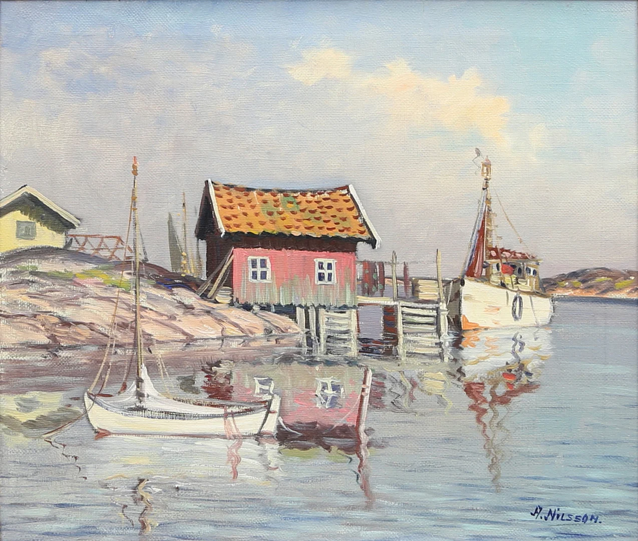 ALGOT NILSSON. Motiv från Västkusten, olja på duk, signerad A Nilsson. — Paintings — Garpenhus Auktioner