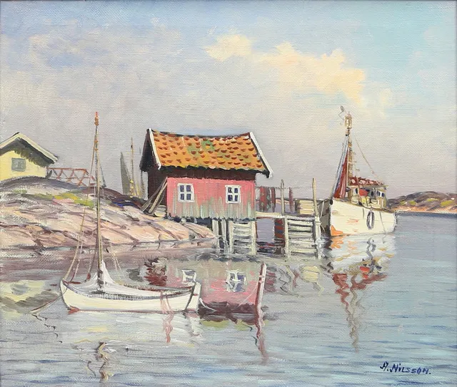 ALGOT NILSSON. Motiv från Västkusten, olja på duk, signerad A Nilsson.