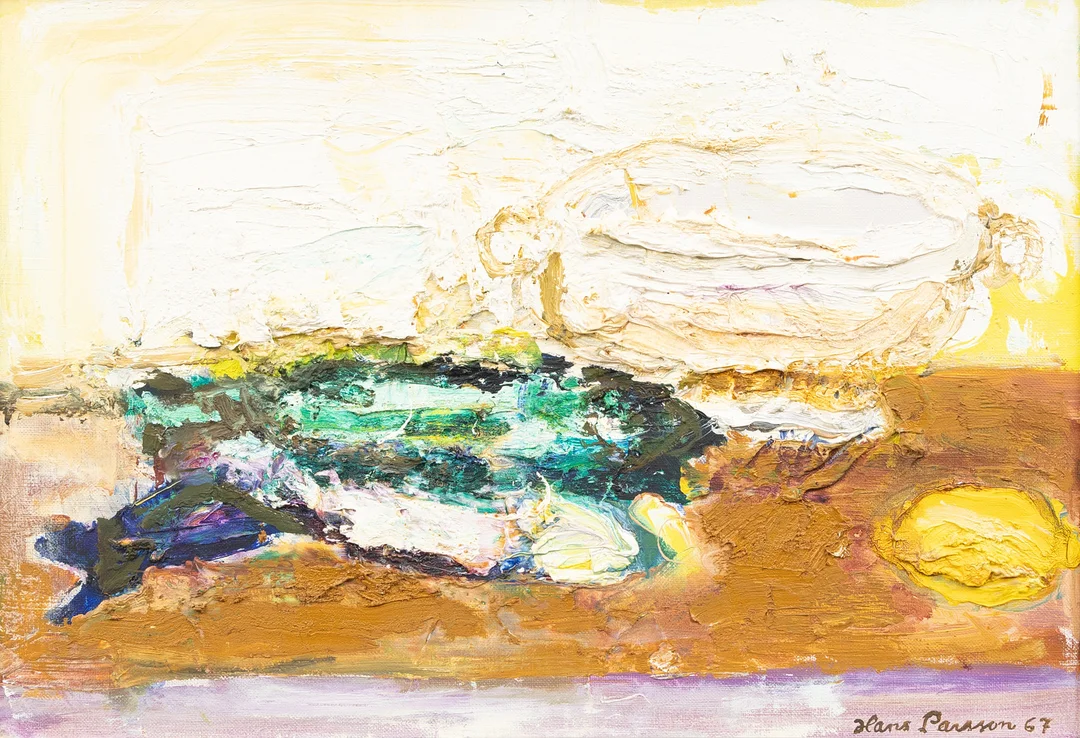 HANS LARSSON. "Fiskarna och soppterrinen", olja på duk, signerad och daterad -67. — Paintings — Garpenhus Auktioner