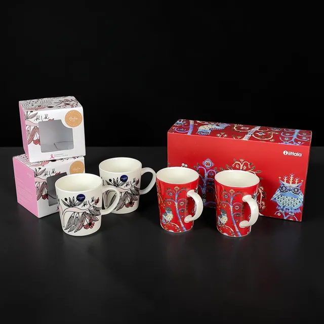 MUGGAR, 2 st muggar Arabia samt 2 st muggar Taika, Iittala. Oanvända i original förpackningar.