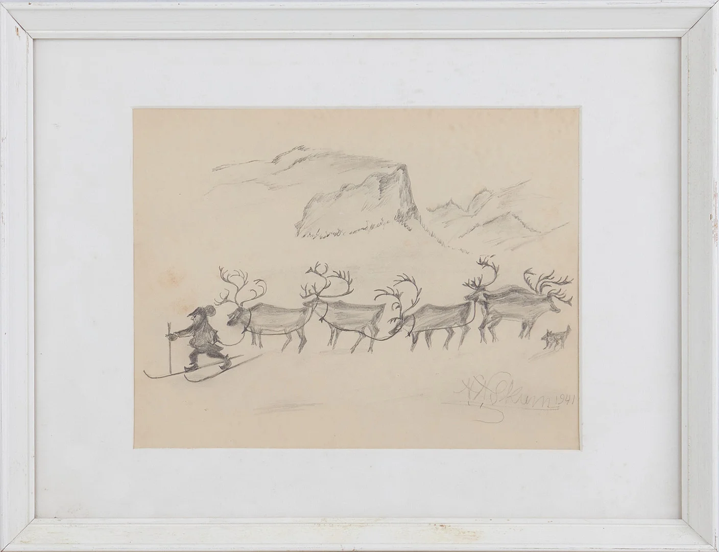 NILS NILSSON SKUM. teckning, motiv med same och renar, signerad och daterad 1941. — Drawings — Stockholms Auktionsverk Magasin 5