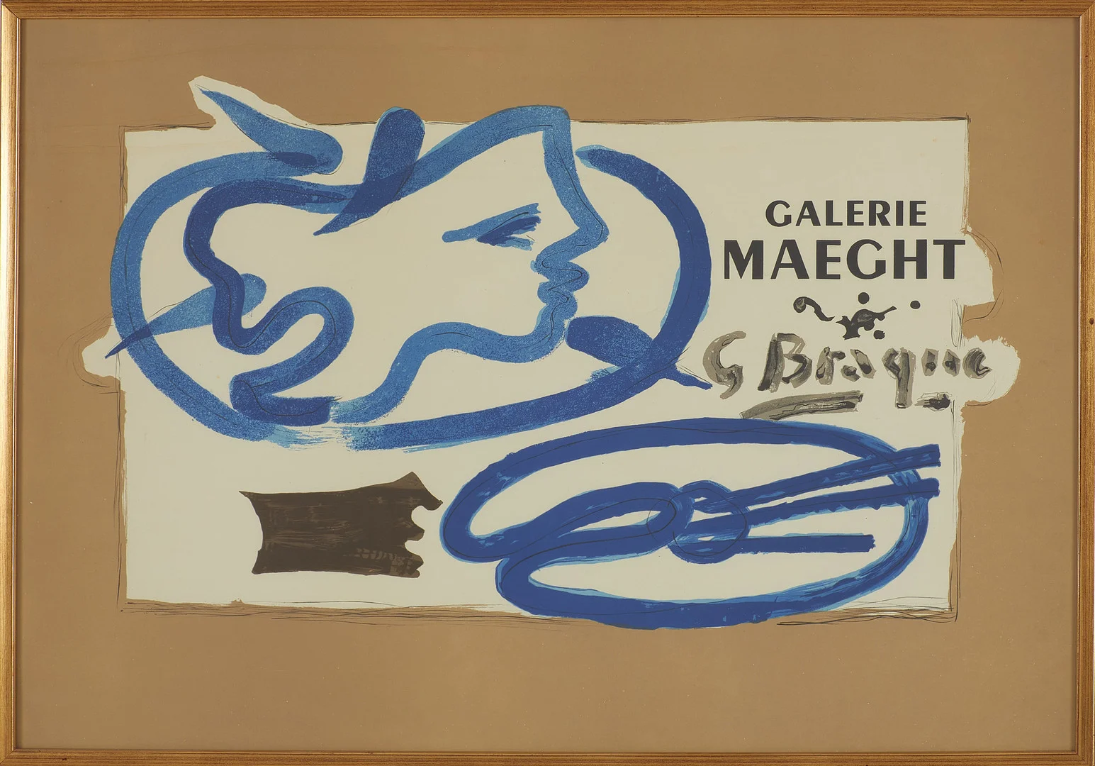 GEORGES BRAQUE. Profile à la Palette, färglitografi på papper, formgiven för Galerie Maeght, 1950, Frankrike, tryckt hos Atelier Mourlot, Paris. — Engravings & Prints — Stockholms Auktionsverk Sickla
