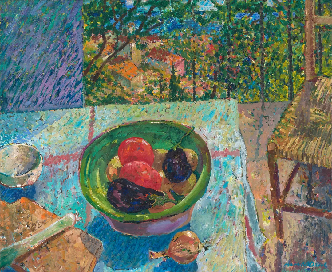 Dahl, Hans Normann — Oppstilling med frukt og grønnsaker, 1992 — Kunst/Maleri — Blomqvist