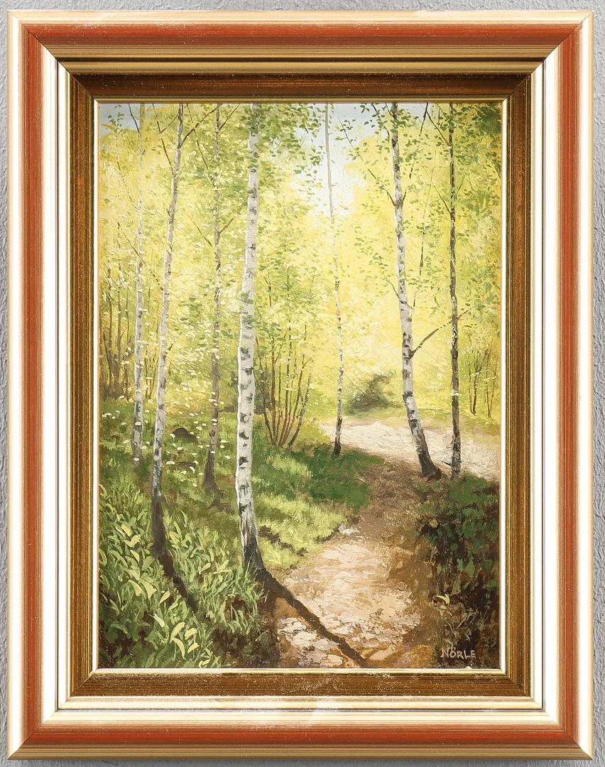 MATS NÖRLE. "Skogsstig", olja på pannå. — Paintings — Karlstad Hammarö Auktionsverk