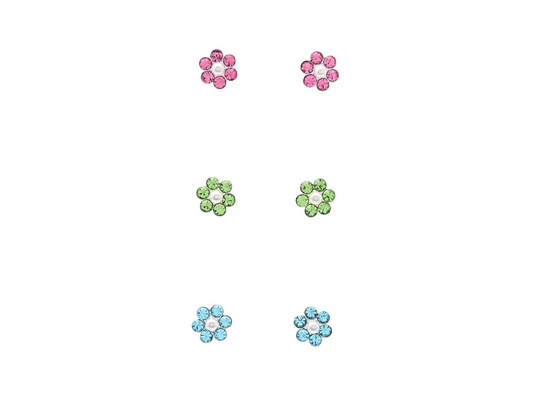 ÖRHÄNGEN, 3 par, sterlingsilver, cz, imitationspärlor, blommor, stift, vikt 1,3 g. — Smycken/Smyckeset — Kaplans