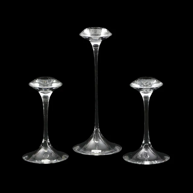 KJELL ENGMAN. LJUSSTAKAR 3 st, glas, Kosta Boda "Fanfar".
