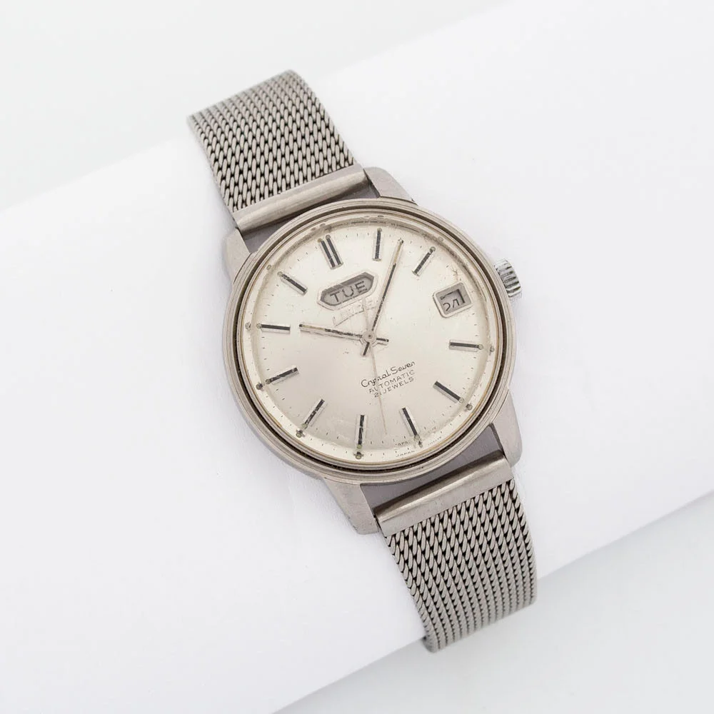 CITIZEN, CRYSTAL SEVEN, HERRENARMBANDUHR, AUTOMATIC, 21 JEWELS, GEHÄUSE UND ARMBAND AUS EDELSTAHL, UM 1960ER JAHRE. — Wristwatches — Kunst- und Auktionshaus Kleinhenz