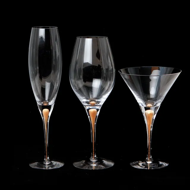 ERIKA LAGERBIELKE. Glasservisdelar, 9 stycken, "Intermezzo gold", Orrefors.