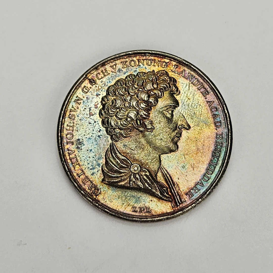 MEDALJ, silver, Carl XIV Johan. — Coins & Banknotes — Auktionshuset Thörner & Ek