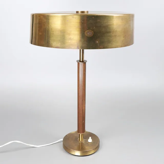 BORDSLAMPA, mässing/valnöt, Boréns, 1960-tal.