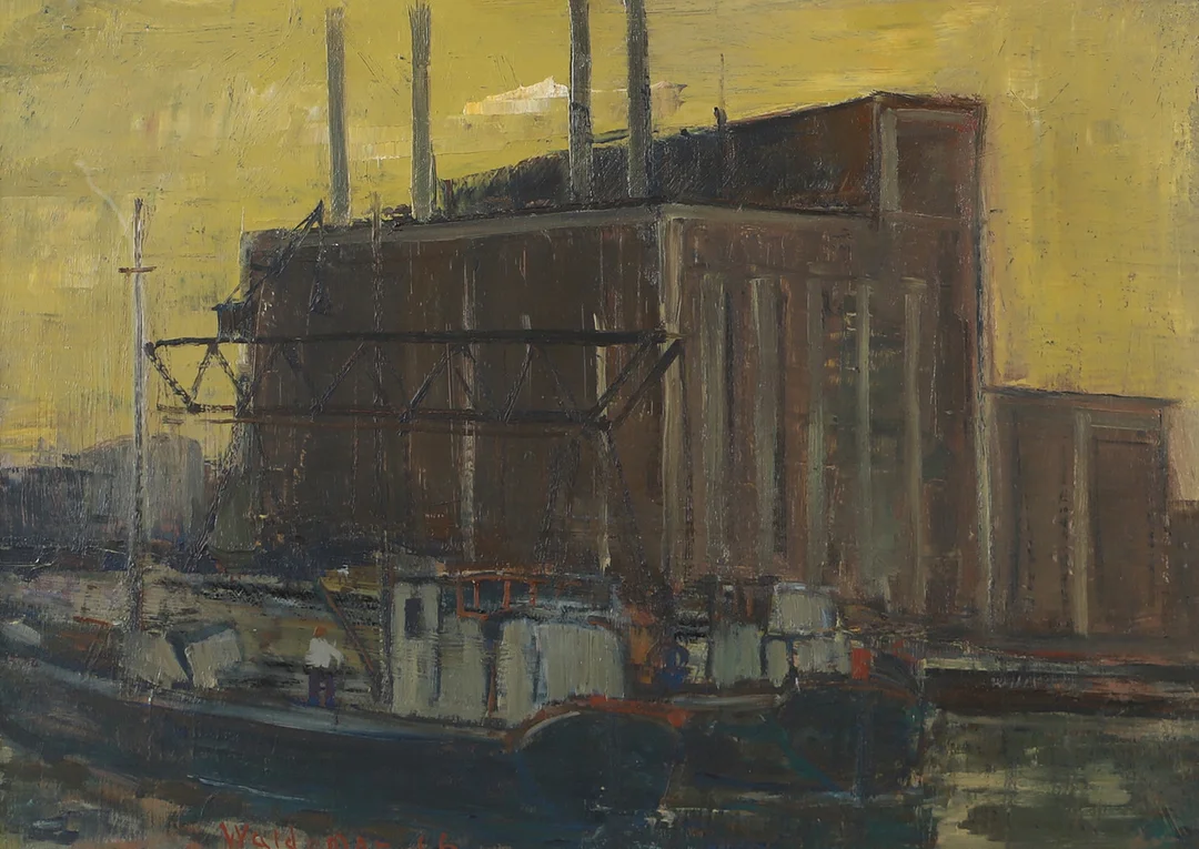 ÅKE WALDEMAR LARSSON. Kajen i Malmö, olja på pannå, signerad Waldemar-66. — Paintings — Helsingborgs Auktionskammare