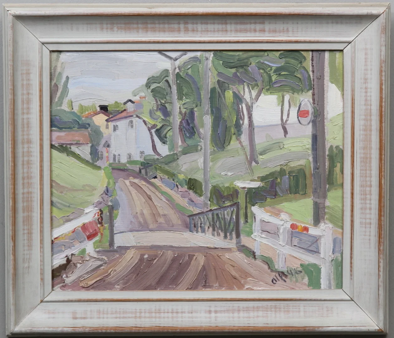 ALF GUSTAVSSON. Stadsbild Linköping. Olja på pannå. Signerad alf och daterad 46. — Paintings — Gomér & Andersson Linköping