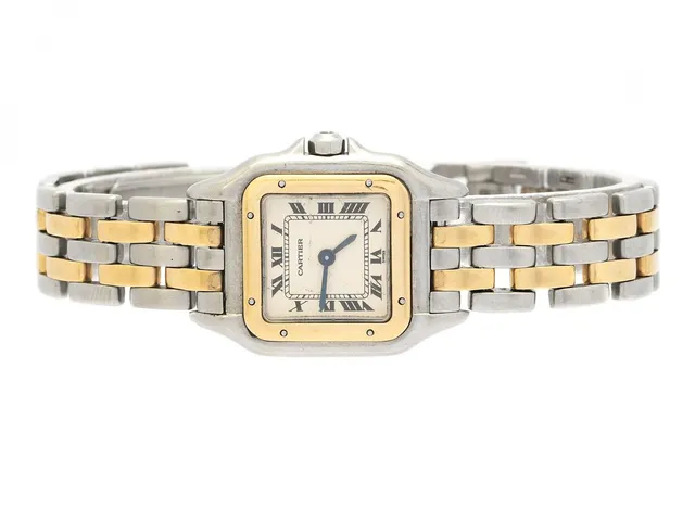 CARTIER, Panthère, Cal 66, Boett nr. 66921031827, damur, 21,5 x 21,5 (29,5) mm, stål/guld, quartz, safirglas (repor), skadad urtavla, skadad krona, originallänk (skadad, se bild, 2-radig), viklås, längd 145 mm, ca 1987.