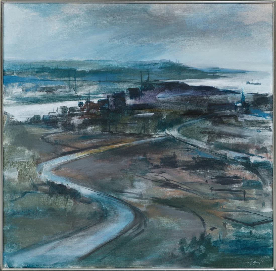 OLLE ZETTERQVIST. "Utsikt från Ramberget", olja på duk, signerad och daterad 1989. — Paintings — Göteborgs Auktionsverk