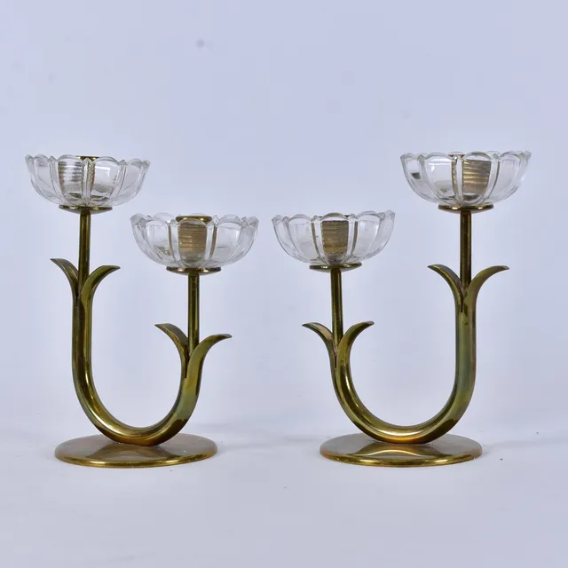 Ljusstakar, 1-par, mässing/glas, Ystad Metall.