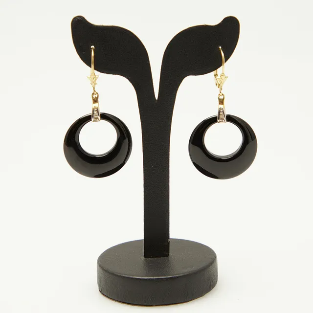 Ohrringe / Ohrhänger, 333er Gelbgold, Onyx.