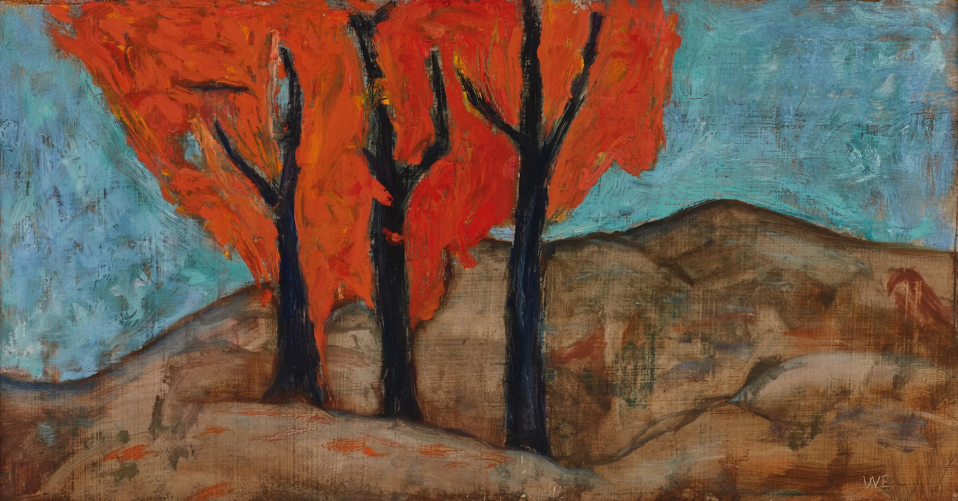 LARS WELLTON (1918-1992). "Tre träd", monogramsignerad WE, olja på pannå. — Paintings — Crafoord Auktioner Stockholm