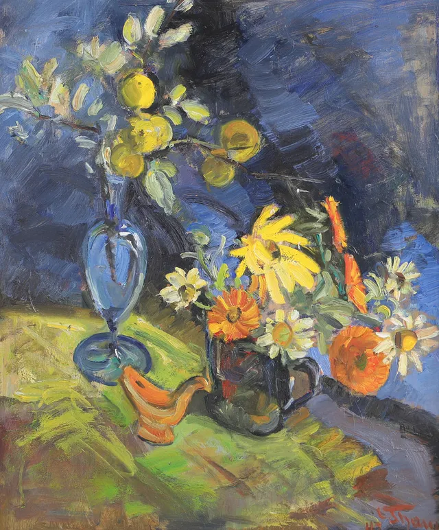 CARIN THAM. Blomsterstilleben, olja på pannå, signerad C Tham -47.