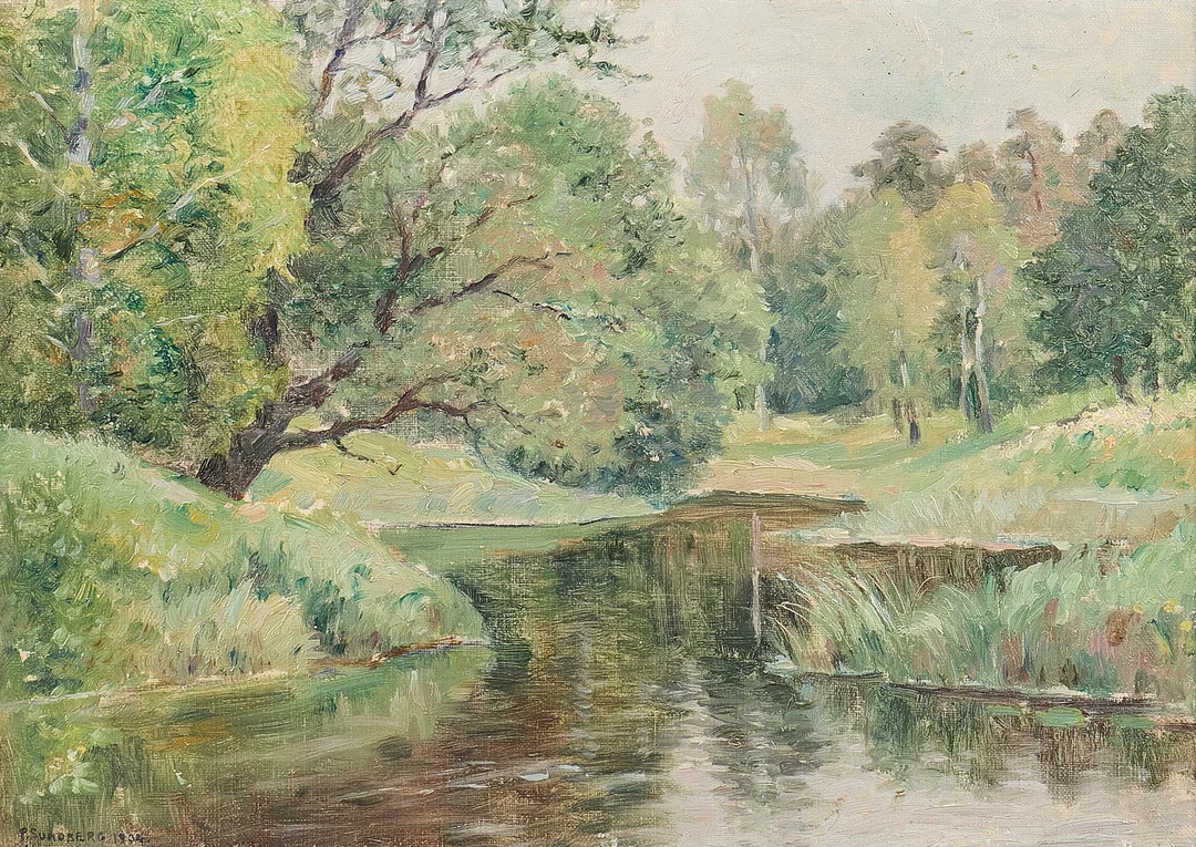 PER SUNDBERG (1887-1968). Oljemålning, signerad, Motiv från Tämnarån, duk. — Paintings — Metropol Auktioner