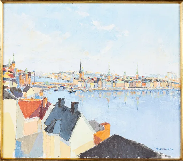 STIG EH ROUSK (FÖDD 1934). Vy över Stockholm, signerad samt daterad 78, olja på duk.