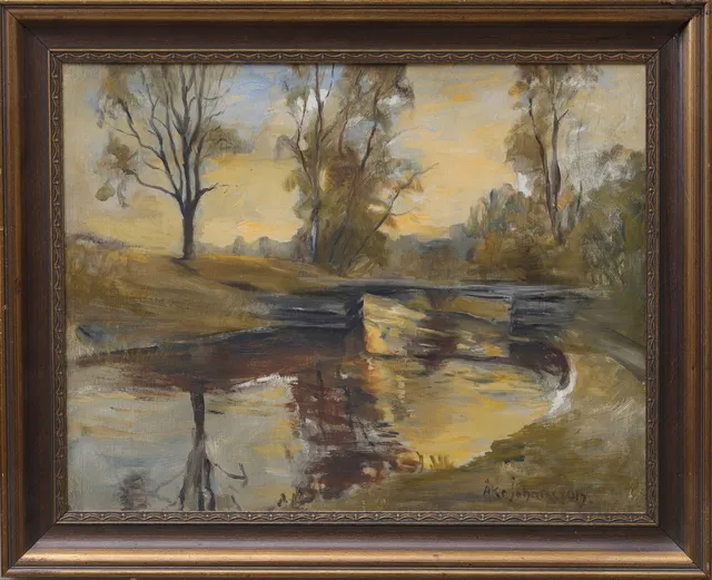 ÅKE JOHANSSON. olja på pannå, naturmotiv, signerad.