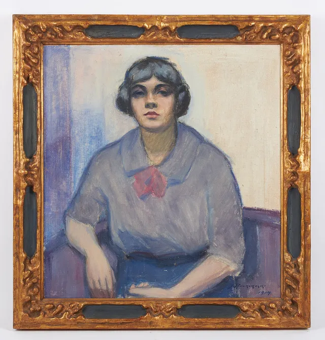 JALMARI RUOKOKOSKI. Damporträtt, signerad samt daterad 1914, olja på duk.