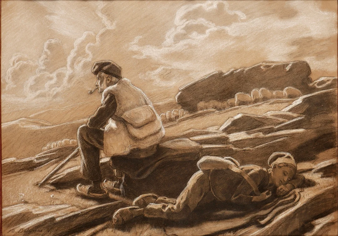 DIONÍS BAIXERAS (1862–1943). Pastores del Pirineo catalán. — Drawings — Barcelona Auctions